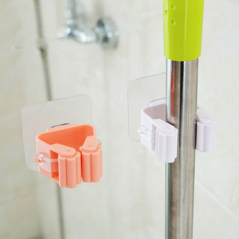 Nail Free Multi-Functional Traceless Mop Rack Bathroom Wall Hanging Storage Hook Broom Mop Clip Hanging Mop Rack details Picture
