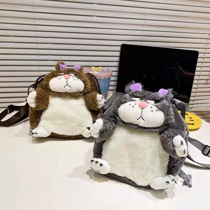 路西法猫猫包斜挎大肥猫毛绒包新款束口袋伽菲猫卡通单肩斜包