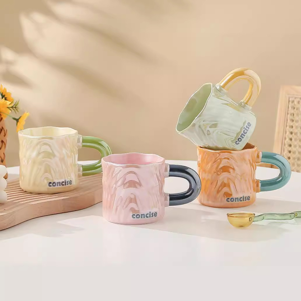 创意伴手礼品树纹陶瓷杯3D立体浮雕炫彩撞色马克杯奶fufu情侣水杯