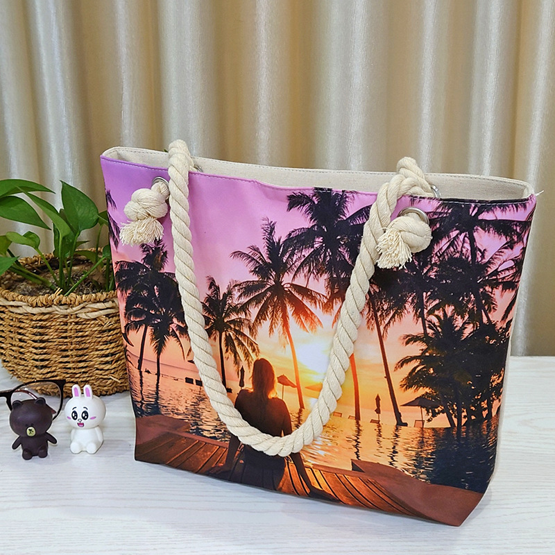 2022 New Canvas Beach Bag Large Capacity Women's Cotton Tote Beach Bag Canvas Shopping Bag details Picture