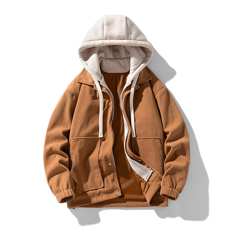Corduroy baseball jacket for men, loose, fleece and thickened casual lapel jacket for autumn and winter details Picture