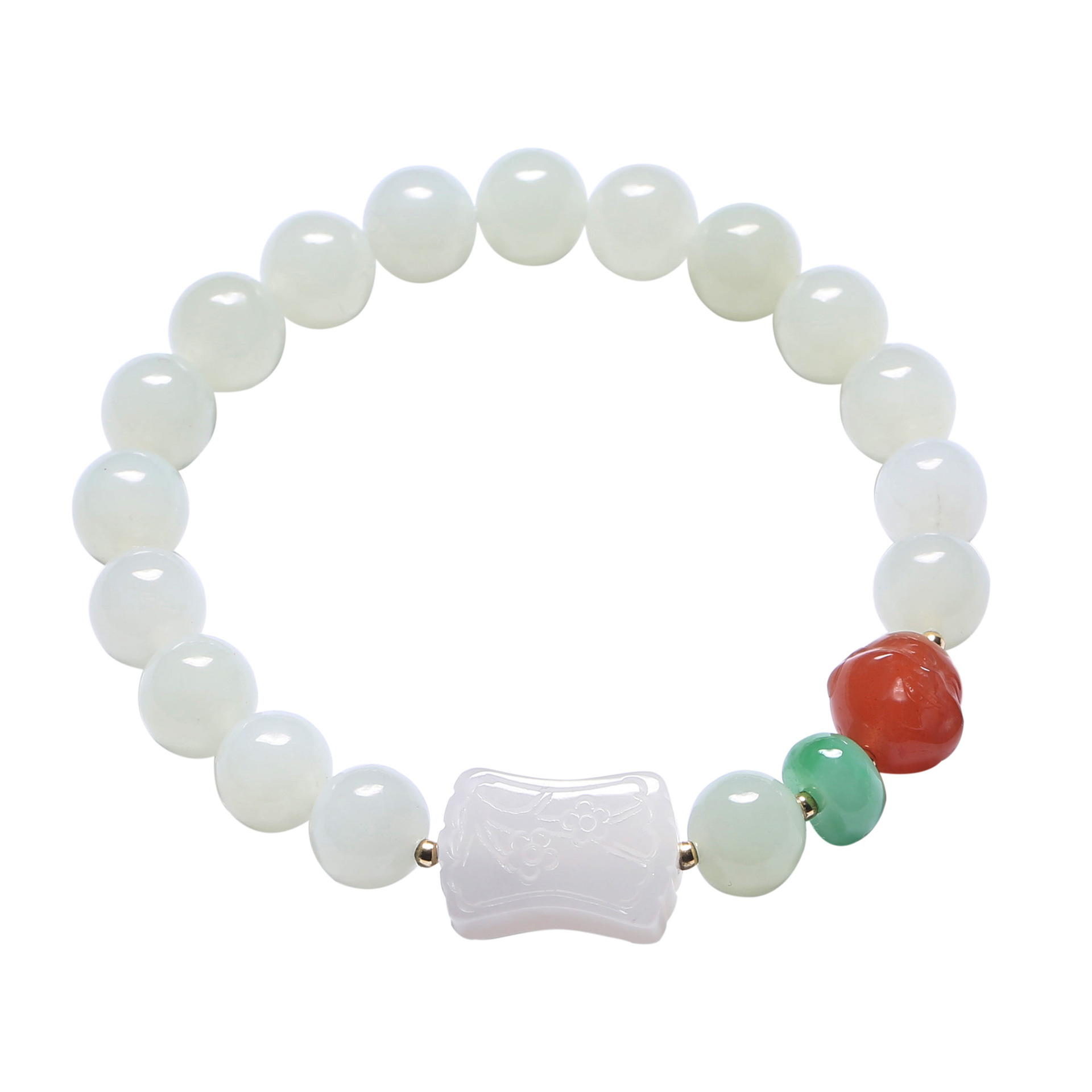Natural Hetian jade Winter Plum Defying snow old material Hetian jade bracelet, red Maitreya with jade abacus beads jewelry for women Item Picture