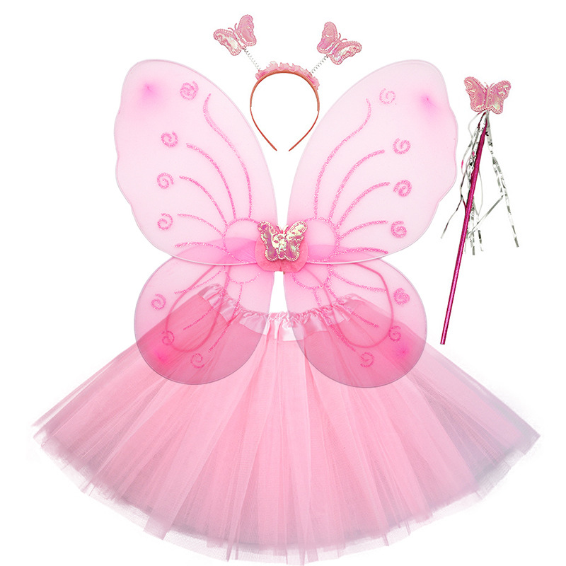 跨境折叠蝴蝶翅膀四件套蓬蓬裙套装天使翅膀仙女棒头箍tutu裙批发