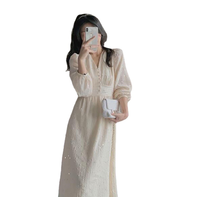 Spring and Autumn Women's Clothing's new French retro forest-themed chiffon dress, petite and slimming orange dress Item Picture