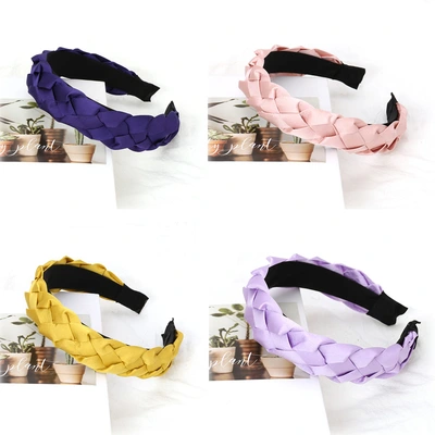 European and American solid color hand-woven twist headband Amazon trend monochrome pigtail hair buckle face pressure hair accessories thumbnail