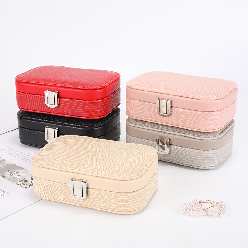 瑾奇小号饰品收纳盒居家密封防尘首饰盒创意多层分格储物盒带镜子X030迷你小号便携