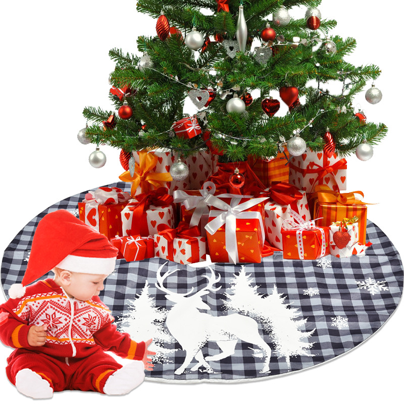 跨境新款圣诞节装饰120CM红黑格印刷麋鹿树裙圣诞树底围裙装扮详情图3