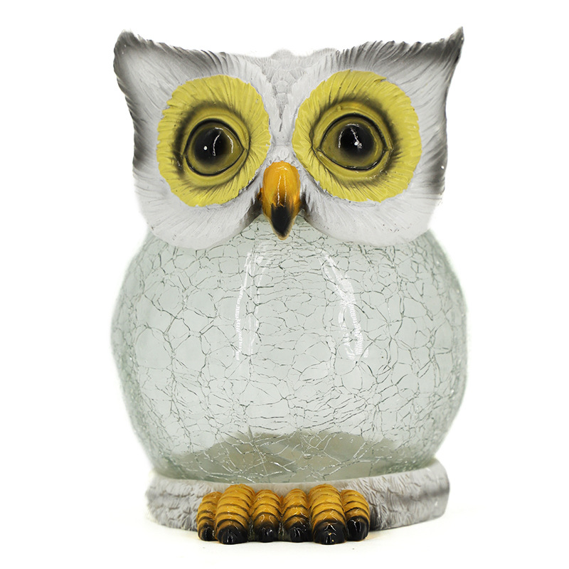 Outdoor solar garden decorative lights, simulated resin owl animal lights, ice crack indoor landscape lights Item Picture