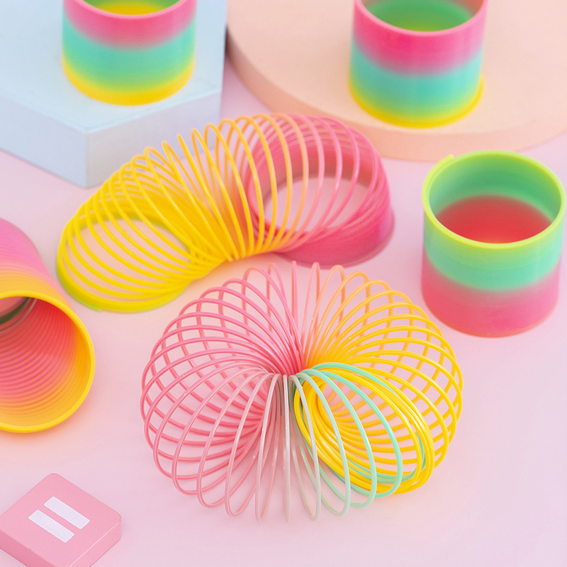 Cartoon Box Rainbow Ring Spring Ring Magic Stack Ring Stall Night Market Supply Kindergarten Male Small Gift Wholesale Specification drawing