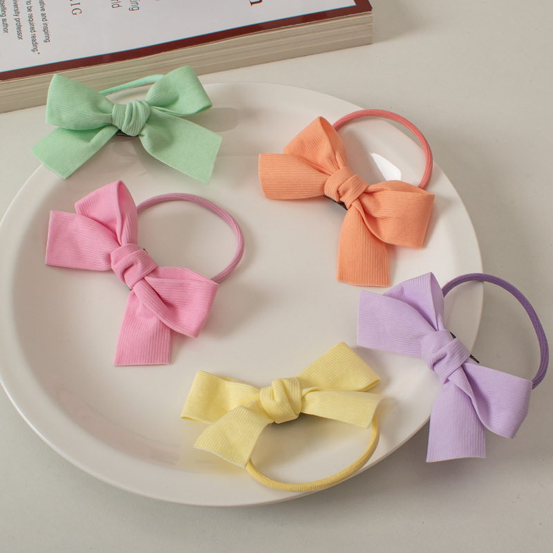 Cream Color Cute Solid Color Bow Hair Tie Girl Heart Hair Ring Soft Girl Head Tie Rubber Band Double Ponytail Hair Accessories Specification drawing