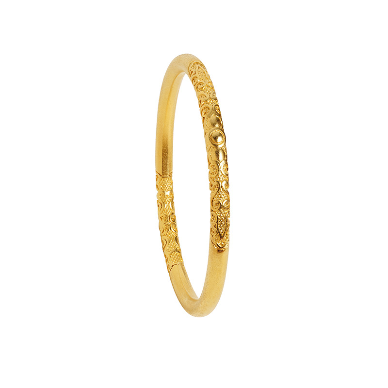 Vietnamese sand gold scroll grass pattern Bauhinia flower bracelet for ladies, long-lasting color, brass simulation ancient method inheritance bracelet jewelry Item Picture