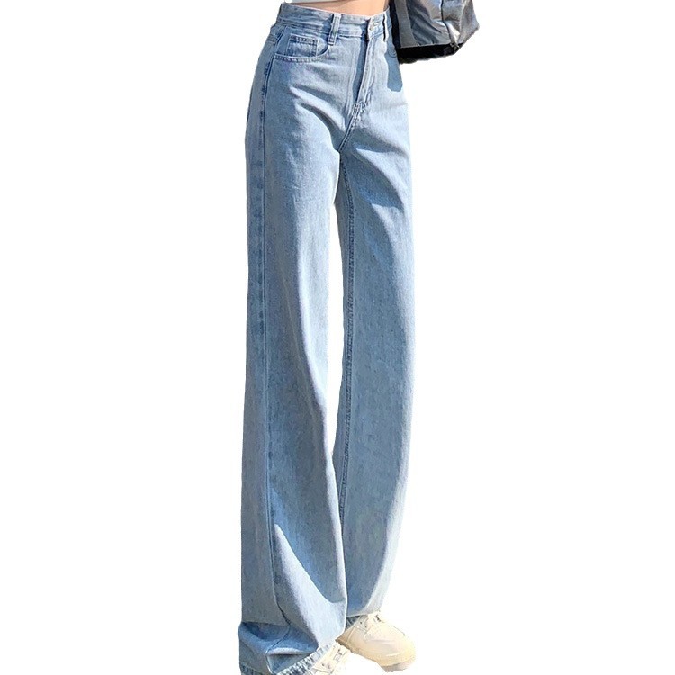 Narrow wide-leg jeans for women in summer 2024, light-colored high-waisted straight-leg loose floor-length pants that make you look petite Item Picture