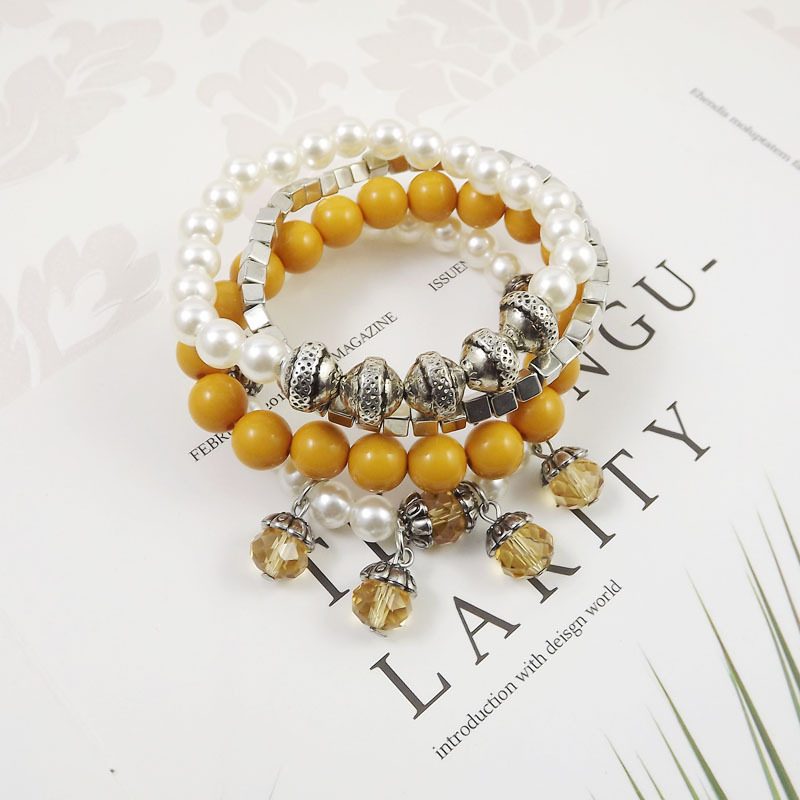 度假风欧美波西米亚风珍珠水晶手工串珠弹力创意手链女款S7760