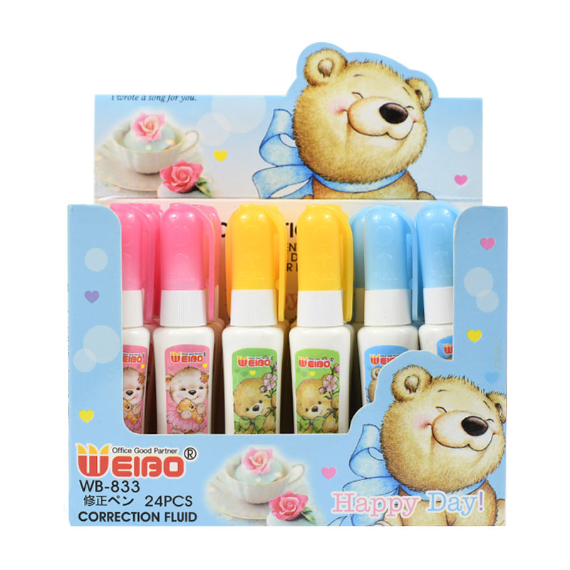 Weibo Stationery Wholesale Small Bottle Correction Fluid, Handwriting Erasure Correction Pen, Cartoon Bear Quick-Drying Dual-purpose Correction Fluid Item Picture