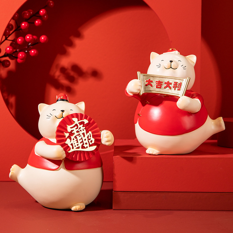 New Chinese-style creative resin cute cat maneki Neko figurines for office, home, entrance hall and living room decoration and display details Picture