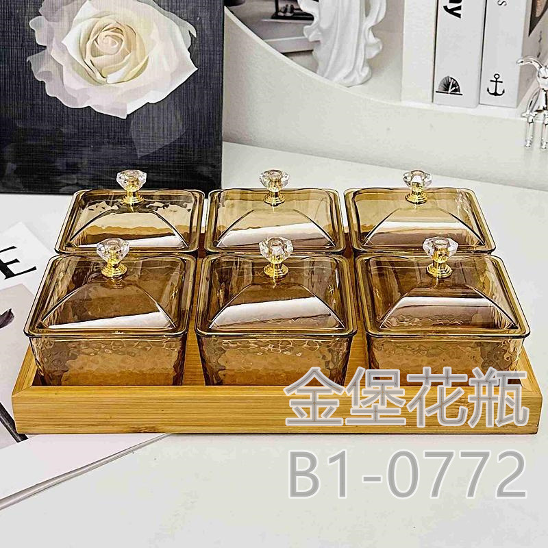 Fruit tray living room home tea table snack Hard candy snack plate snack tray tray tray tray Gold castle vase Application Scenario