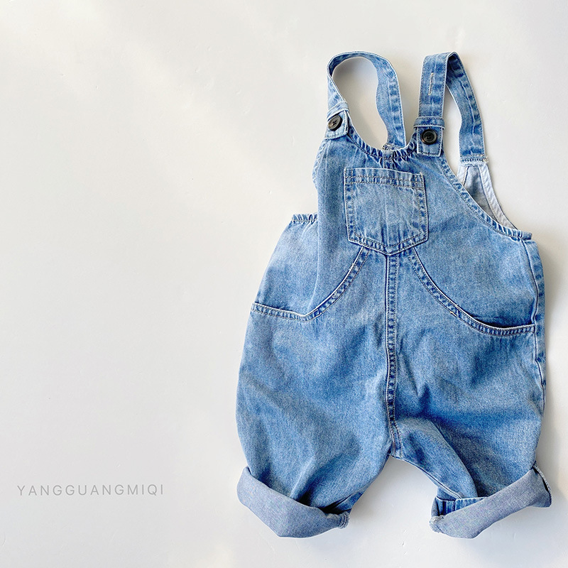 2022 Summer baby denim overalls, Japanese style, simple and fashionable, Korean style loose workwear for men and women, children's pants details Picture