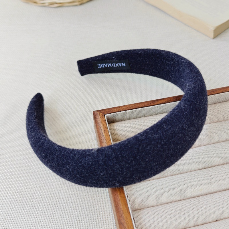 New autumn and winter woolen sponge hair band for women, solid color, versatile, pressure hair band, high top of the head, personalized and fashionable hair clip headwear pic 9