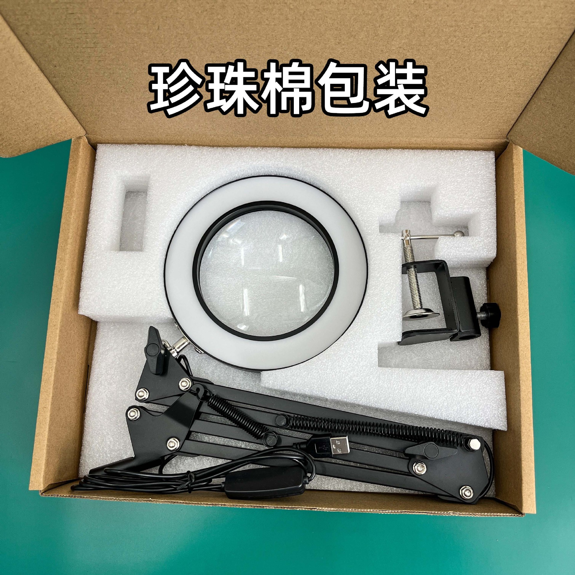 Folding clip-on magnifying glass lamp for eyelash extension, nail art, embroidery, beauty supplementary lighting, clip-on magnifying glass with light Specification drawing