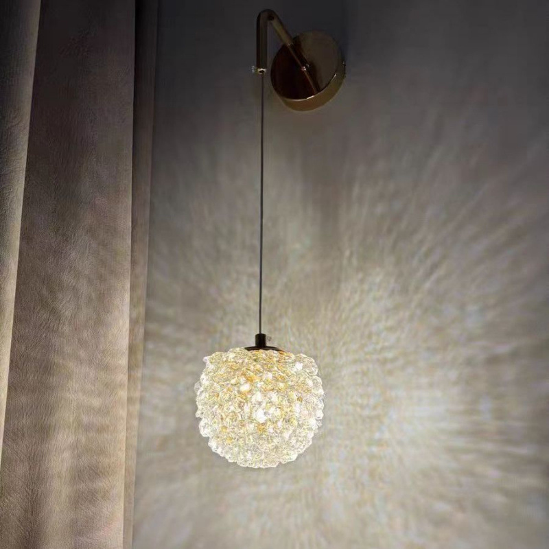 [Lychee] Crystal wall lamp, light luxury corridor, modern creative background wall, hanging line lamp, bedroom, popular hanging bedside lamp details Picture