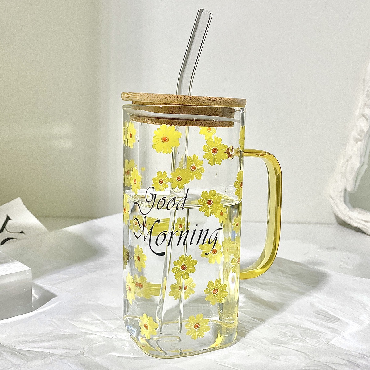 Glass cups, high borosilicate glass printed with LIDS, milk tea straw cups, various styles of household single-layer glass cups Application Scenario