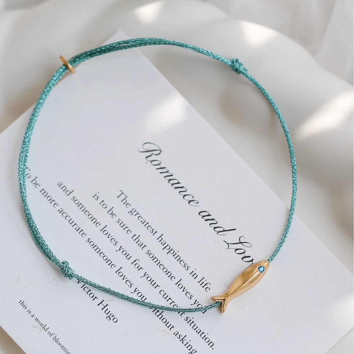 New French niche design, blue silk thread woven, retro golden koi fish, simple and extremely thin ankle chain and ankle rope Specification image