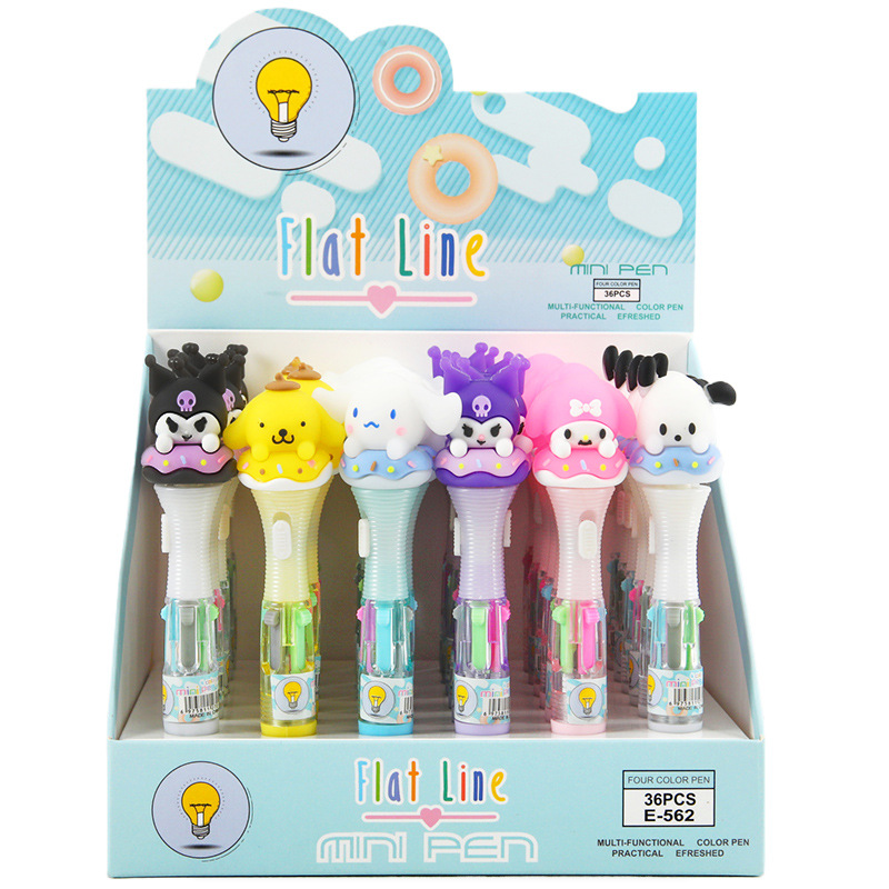 Creative Cute Pet With Light Small 4-Color Ballpoint Pen Cute Multi-Color Pen Diy By Hands-On Account Pen Student Stationery Wholesale Item Picture