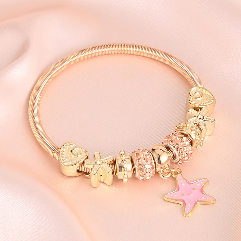 Bin Li Bl002 Cross-Border European And American Fashion Starfish Pendant Spring Bracelet Female Love Diamond Drop Oil Love Bracelet details Picture