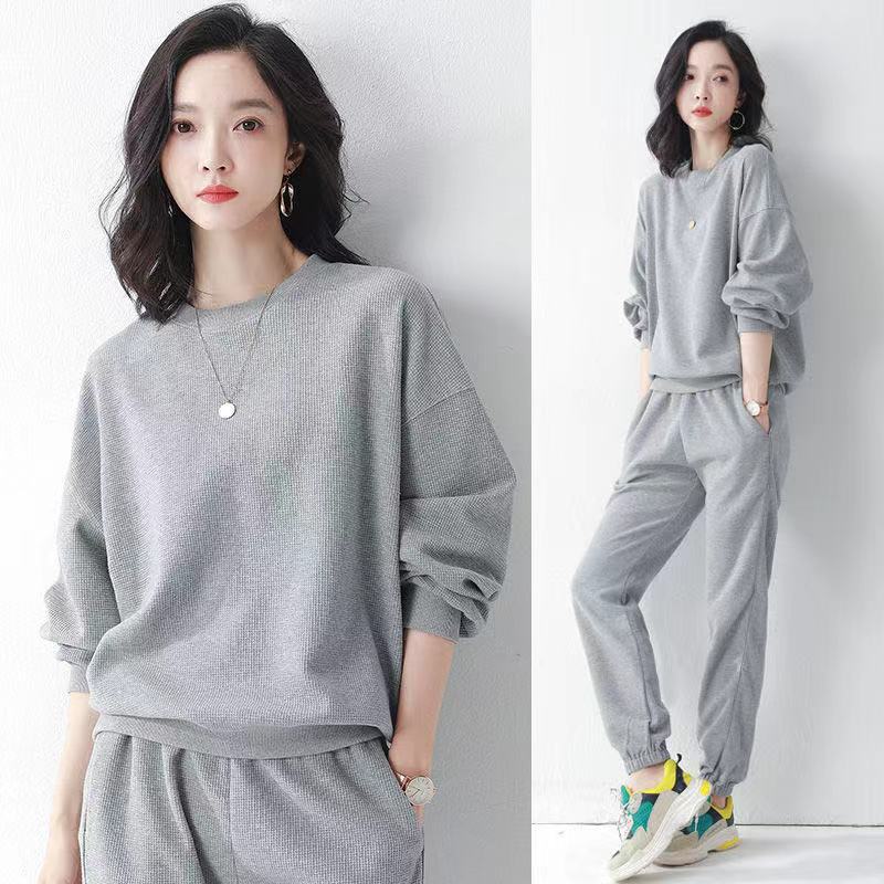 Leisure Sports Set Women 2022 Autumn And Winter New Fashion Temperament Round Neck Long Sleeve Leisure Running Clothes Hoodie Two-Piece Set Tide