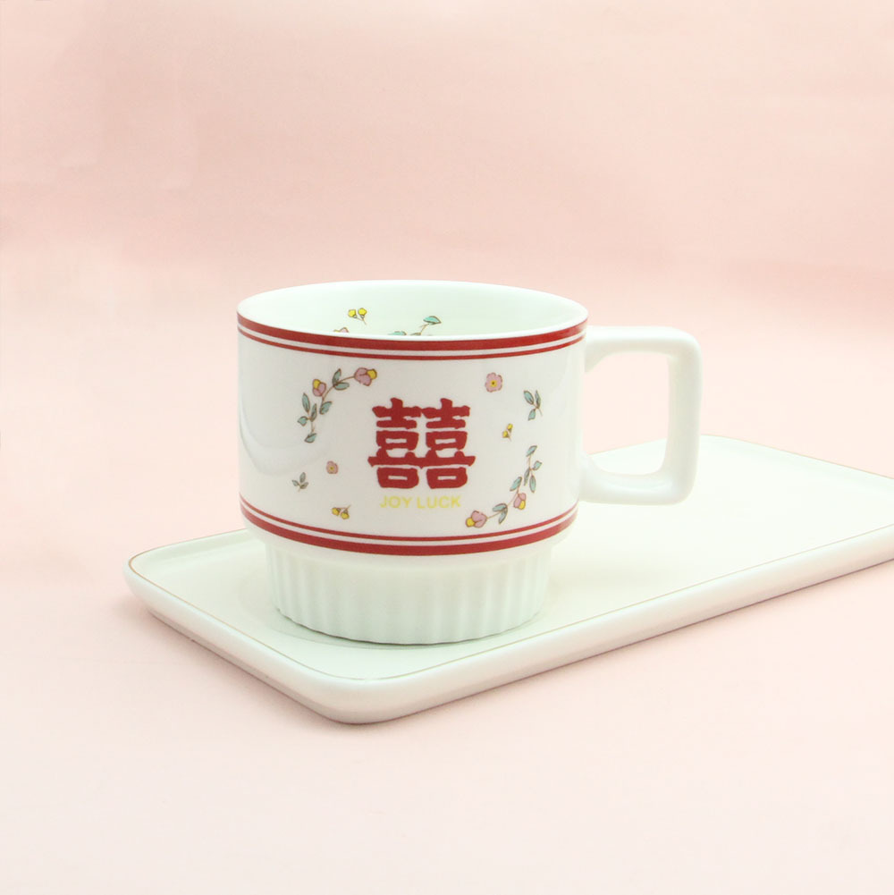 New Vintage Ceramic Cup Creative Household Double Characters High Appearance Level Mug Wedding Ceremony With Joy Cup Wholesale Specification drawing