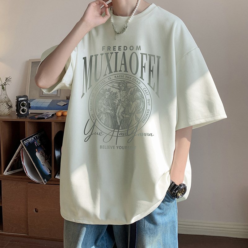 短袖/t恤男士短袖潮流/T恤/衣服男士短袖潮流/半袖白底实物图