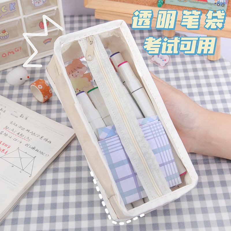 Simple and colorful file bag, cosmetic bag, multi-color simple pen case, double zipper bag, multi-functional transparent storage file bag Specification image