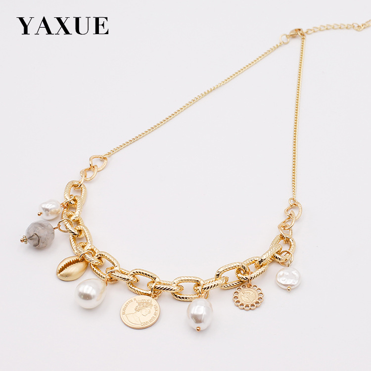 New European And American Fashion Coin Imitation Pearl Pendant Temperament Simple Retro Original Design Of Women's Necklace Accessories details Picture
