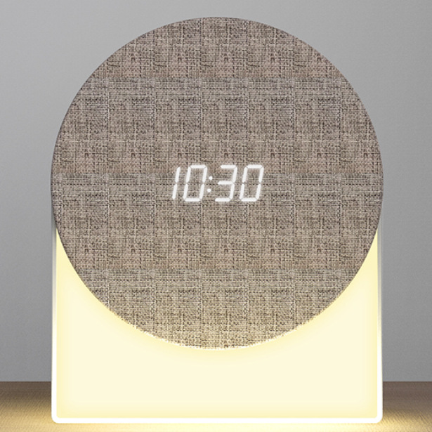 The new multi-functional sleep device features a white noise Bluetooth speaker, a fabric night light with a timer clock, and a white noise alarm Specification drawing