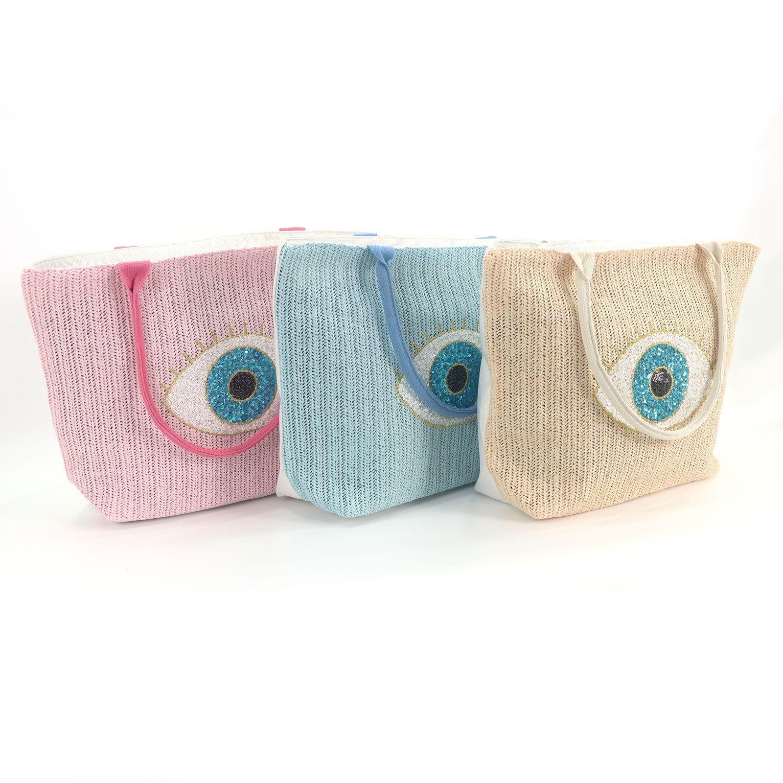 New cross-border canvas bag, fashionable beach bag, niche embroidered eye bag, hand-held papyturf bag, large-capacity crossbody bag
