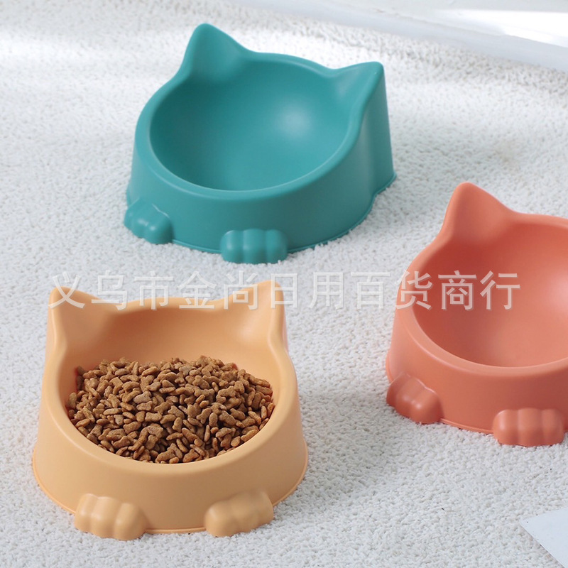 宠物用品猫粮盆小猫碗可爱宠物猫狗碗 家用分格纯色猫粮狗粮碗