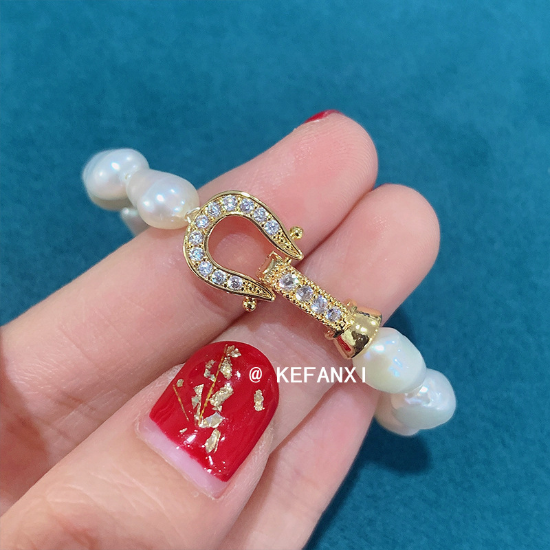 DIY扣子铜镀真金毛衣链手链淡水珍珠项链扣子微镶新款市场扣大牌