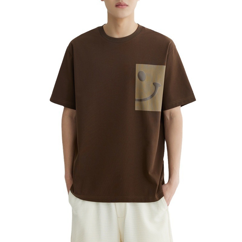 Quick-drying ice silk cotton cool and refreshing smiling short-sleeved T-shirt for men 2024 summer slightly loose and trendy half-sleeved T-shirt Item Picture