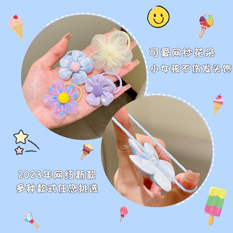 Lovely Children's Color Hair Harmless Elastic Band Hair Accessories 2023 Summer New Girls' Mesh Flower Hair Rope Headwear Specification drawing