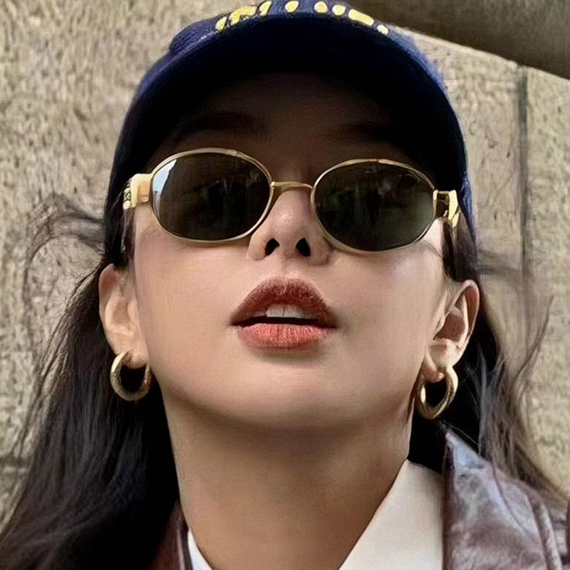2023 New metal Arc de Triomphe sunglasses, a retro oval-shaped L-shaped sunshade for women, a popular Douyin style Specification image