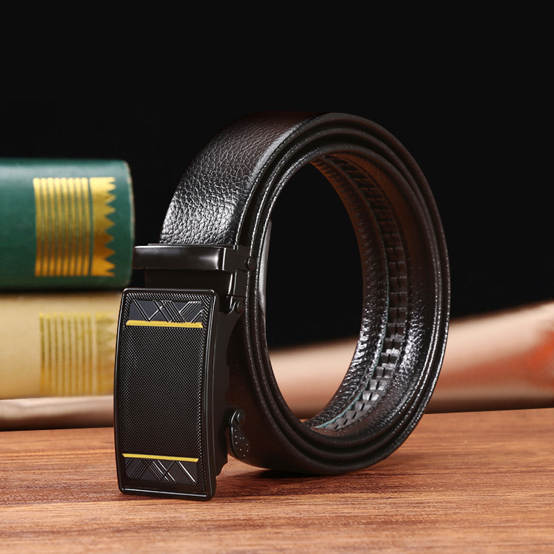 Wholesale of business men's automatic buckle belts, fashionable and versatile lychee-patterned belts, available in stock at street stalls Specification image
