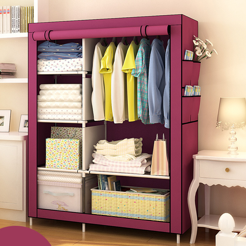 Non-woven fabric dust-proof storage wardrobe, hanging wardrobe, clothes hanger, steel frame, dormitory combination, folding simple cloth cabinet assembly 0819