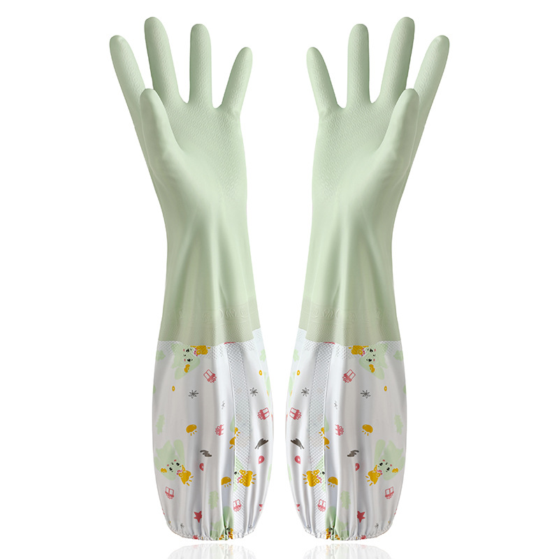 Household Dishwashing Gloves Plus Fleece Thickened Waterproof Rubber Kitchen Cleaning Laundry Latex Household Plus Long Durable Item Picture