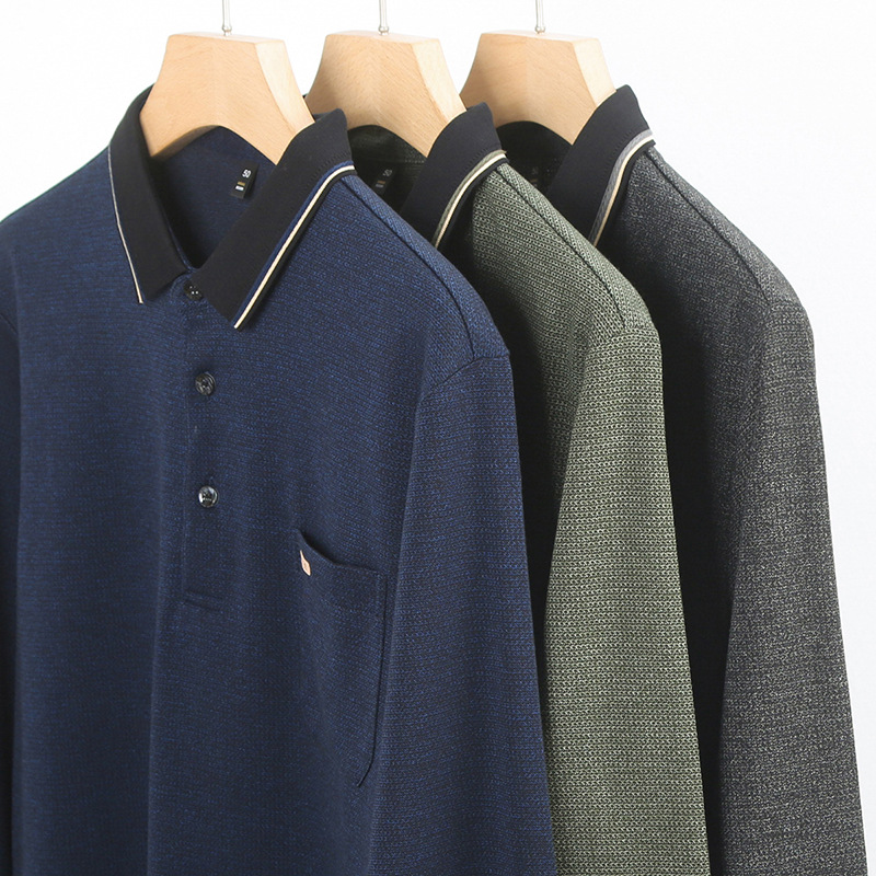 Hombre polo manga larga otoño 2024 nuevo modelo con bolsillos solapa suelta camiseta mid age daddy top Application Scenario