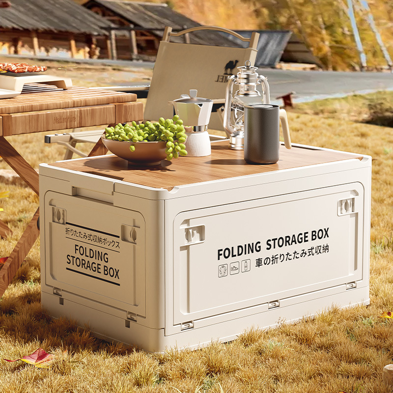Outdoor camping folding box Car trunk Wooden cover camping picnic organizer box Household storage storage box full figure