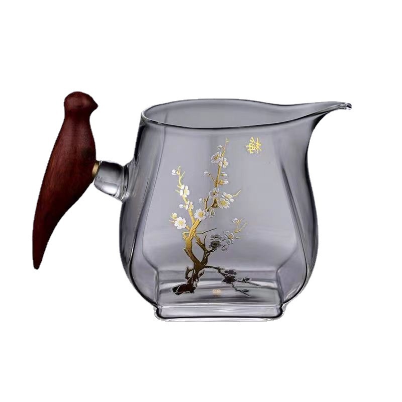 玻璃公道杯木把透明方底公杯家用大容量高硼硅玻璃茶海分茶公道杯详情图5