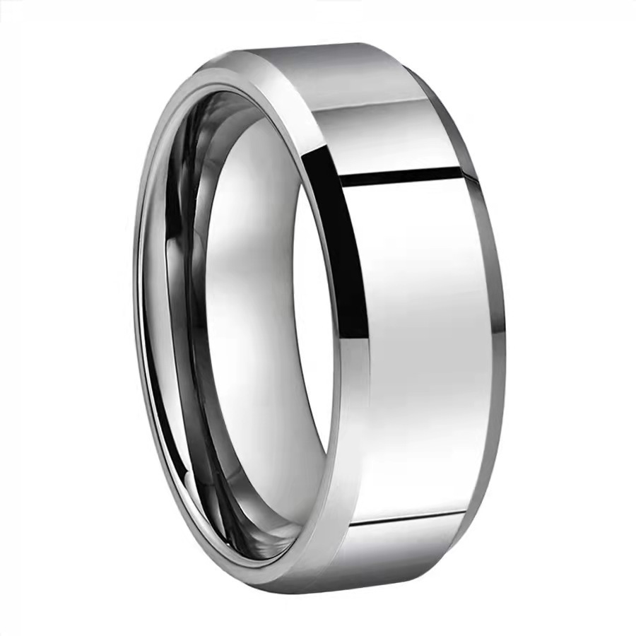Cross-Border Explosive Jewelry Stainless Steel Double Bevelled Frosted Ring Men's Smooth Brushed Titanium Steel Ring Factory Wholesale Item Picture