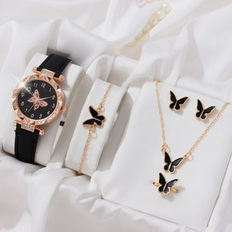Shein Europe And The United States Cross-Border New Explosive Women's Bracelet Watch Fashion Simple Butterfly Five-Piece Watch Set Table Specification drawing