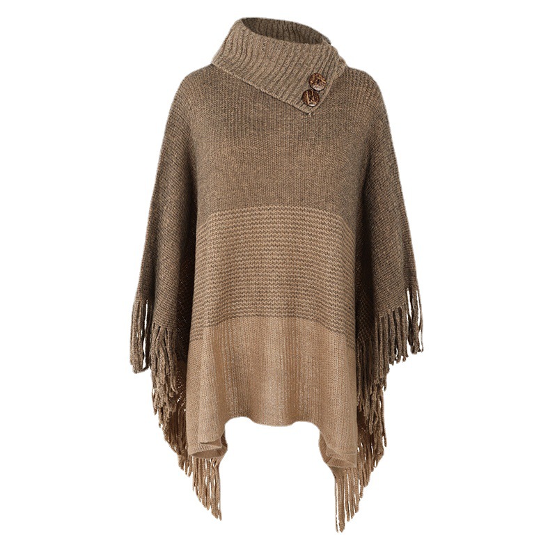 Venta directa de fábrica otoño invierno europa y américa moda de las mujeres solapa rayas borlas manga punto capa chal comercio exterior transfronterizo Item Picture