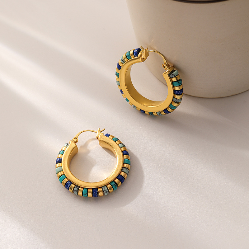 vintage, niche design sense, hand-beaded turquoise earrings, high-end and elegant, natural stone earrings Specification image
